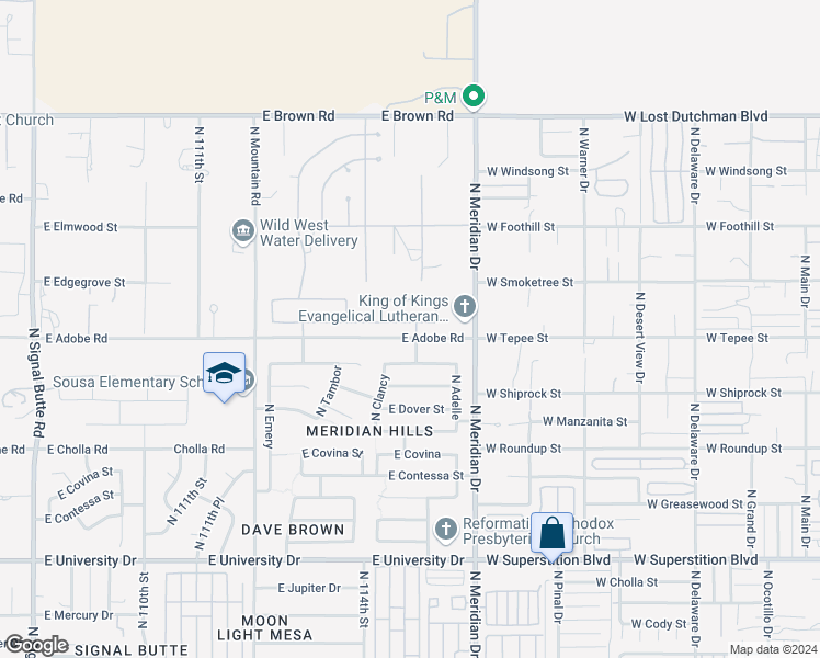map of restaurants, bars, coffee shops, grocery stores, and more near 11451 East Ellis Street in Mesa