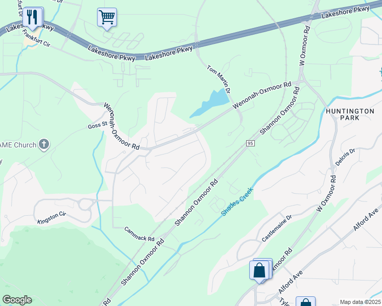 map of restaurants, bars, coffee shops, grocery stores, and more near 2712 Oxmoor Glen Drive in Birmingham