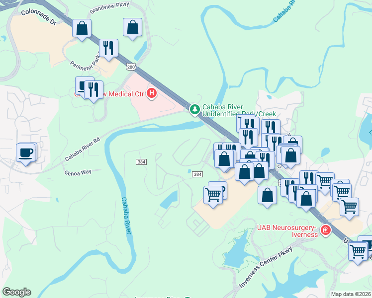 map of restaurants, bars, coffee shops, grocery stores, and more near 1418 Springs Avenue in Birmingham
