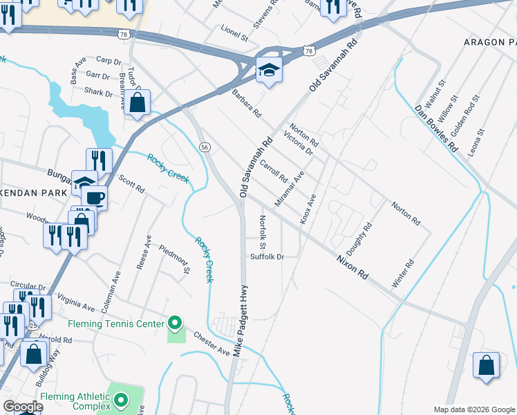 map of restaurants, bars, coffee shops, grocery stores, and more near 1777 Nixon Road in Augusta