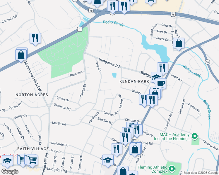 map of restaurants, bars, coffee shops, grocery stores, and more near 2530 Ivey Road in Augusta