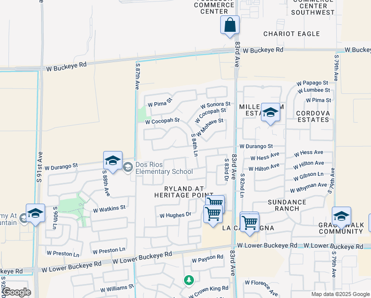 map of restaurants, bars, coffee shops, grocery stores, and more near 8513 West Chickasaw Street in Tolleson