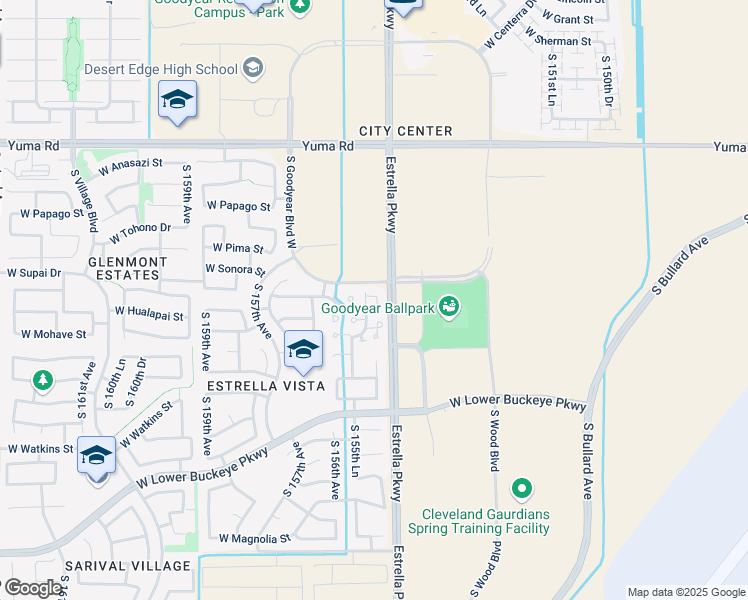 map of restaurants, bars, coffee shops, grocery stores, and more near 15529 West Supai Circle in Goodyear