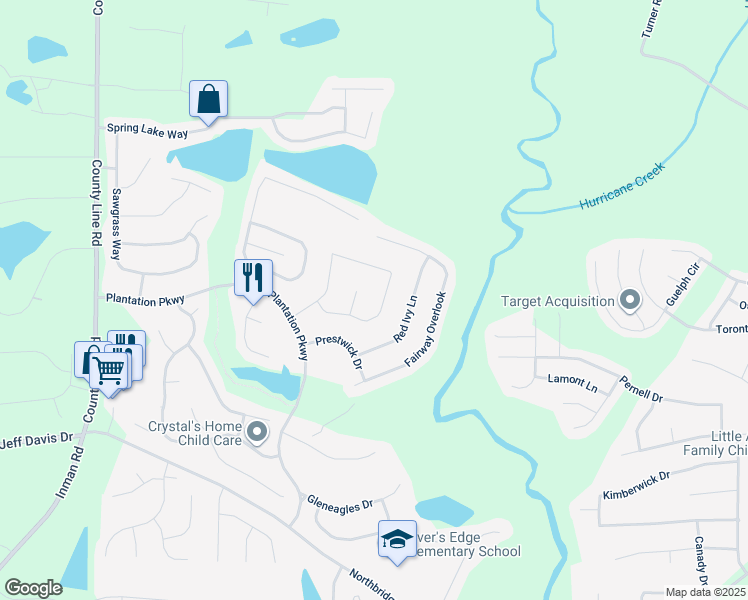 map of restaurants, bars, coffee shops, grocery stores, and more near 277 Player's Circle in Fayetteville