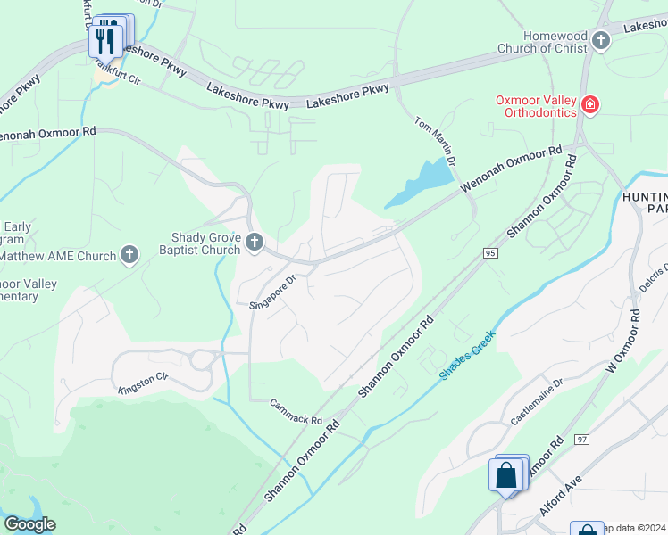 map of restaurants, bars, coffee shops, grocery stores, and more near 2702 Wenonah Oxmoor Road in Birmingham