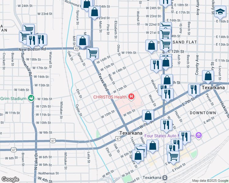map of restaurants, bars, coffee shops, grocery stores, and more near in Texarkana