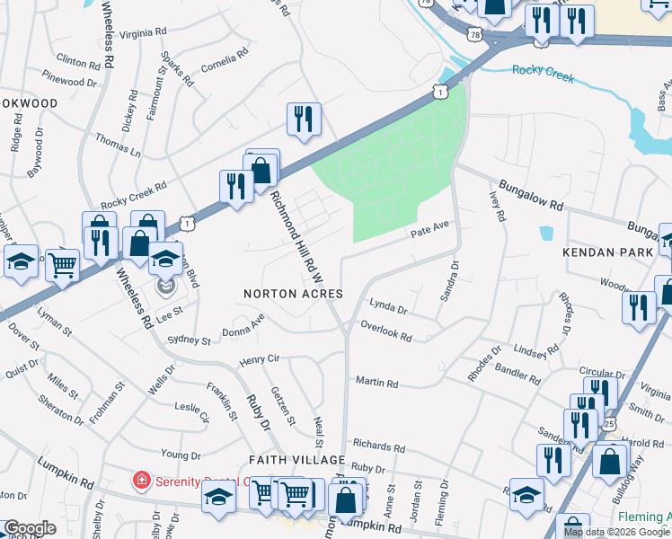map of restaurants, bars, coffee shops, grocery stores, and more near 2535 Shalimar Drive in Augusta