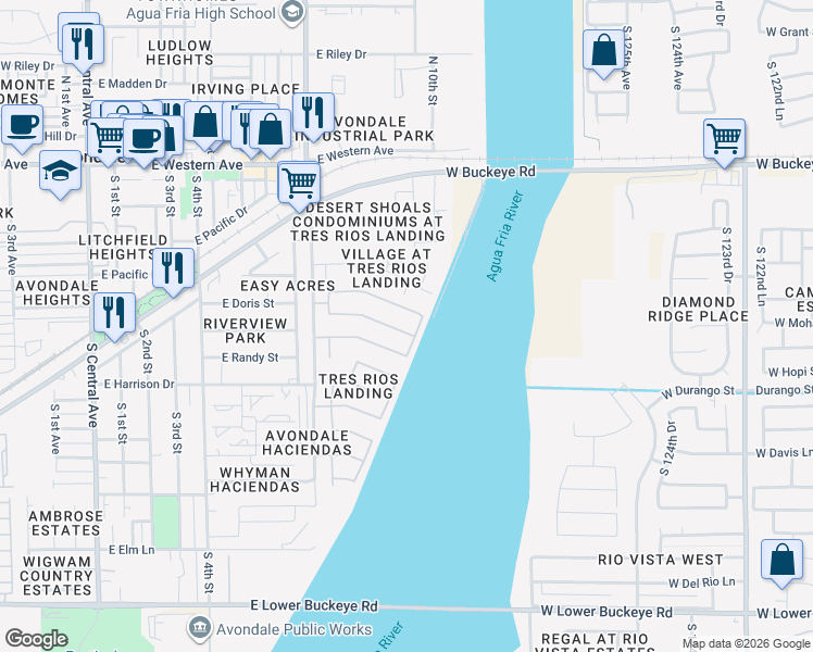 map of restaurants, bars, coffee shops, grocery stores, and more near 998 East Corral Street in Avondale