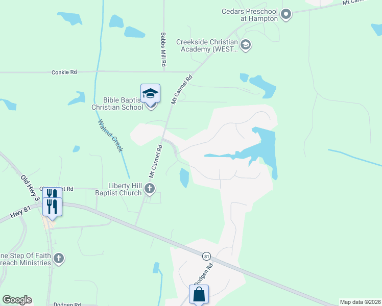 map of restaurants, bars, coffee shops, grocery stores, and more near 105 Red Maple Drive in Hampton