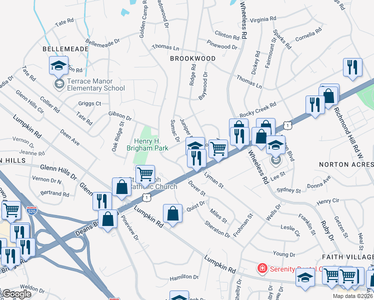 map of restaurants, bars, coffee shops, grocery stores, and more near 3048 Hawthorne Drive in Augusta