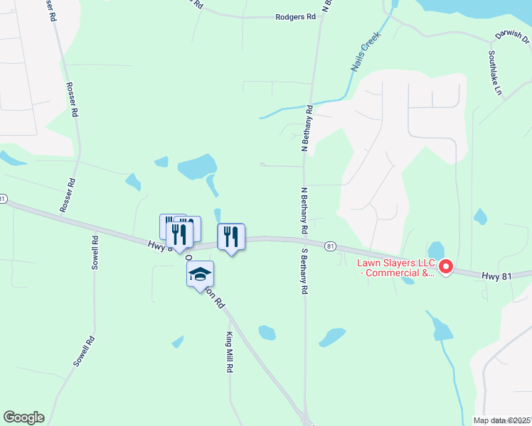 map of restaurants, bars, coffee shops, grocery stores, and more near 1891 Highway 81 in McDonough
