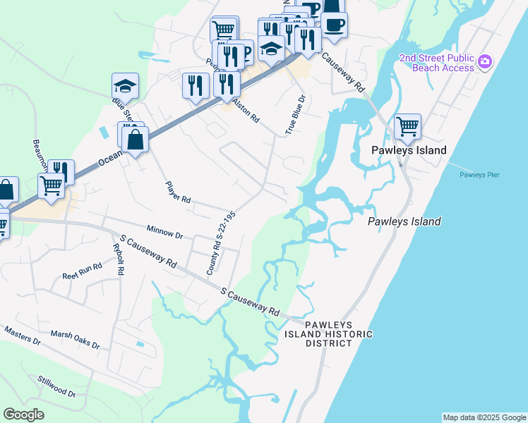map of restaurants, bars, coffee shops, grocery stores, and more near 267 Blockade Drive in Pawleys Island