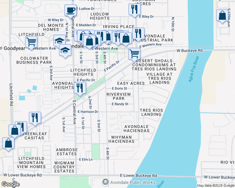map of restaurants, bars, coffee shops, grocery stores, and more near 501 East Doris Street in Avondale