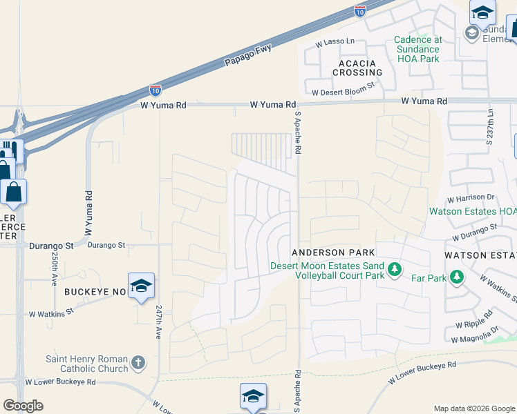 map of restaurants, bars, coffee shops, grocery stores, and more near South Sycamore Drive in Buckeye