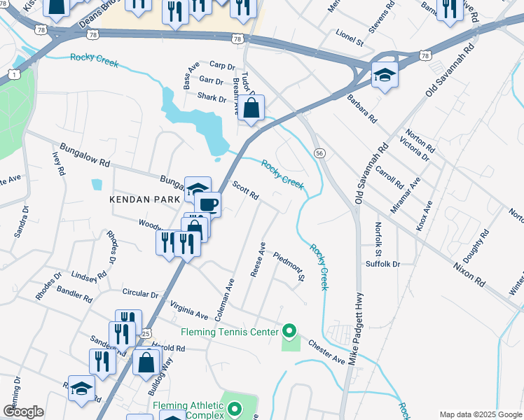 map of restaurants, bars, coffee shops, grocery stores, and more near 2469 Coleman Avenue in Augusta