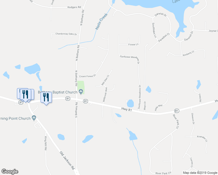 map of restaurants, bars, coffee shops, grocery stores, and more near 201 Millstone Court in McDonough