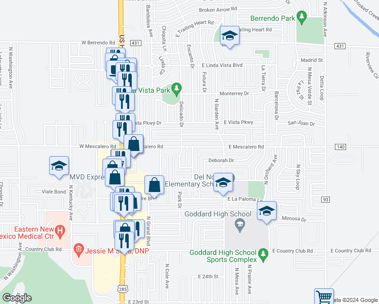 map of restaurants, bars, coffee shops, grocery stores, and more near 2816 Encanto Drive in Roswell