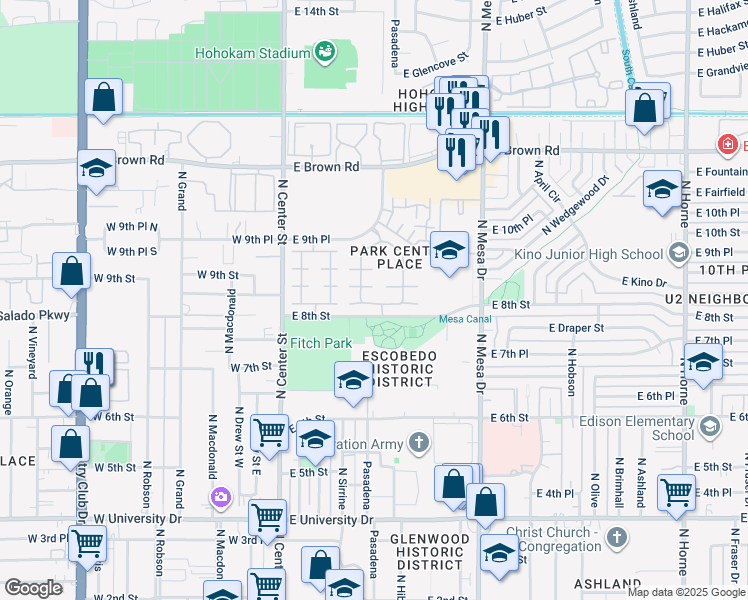 map of restaurants, bars, coffee shops, grocery stores, and more near 945 North Pasadena in Mesa