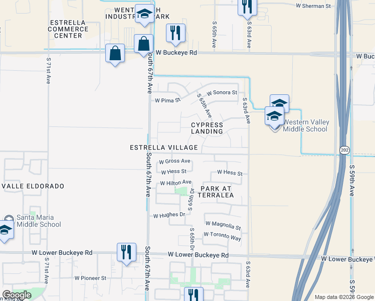 map of restaurants, bars, coffee shops, grocery stores, and more near 6513 West Chickasaw Street in Phoenix