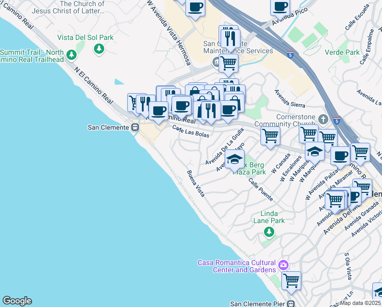 map of restaurants, bars, coffee shops, grocery stores, and more near 1507 Calle Sacramento in San Clemente