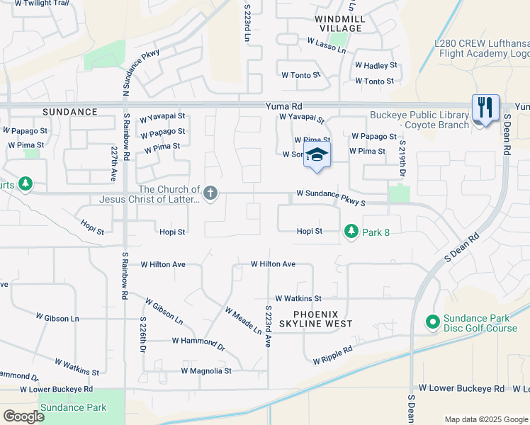 map of restaurants, bars, coffee shops, grocery stores, and more near 1780 South 222nd Lane in Buckeye