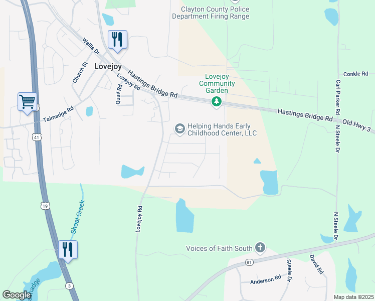 map of restaurants, bars, coffee shops, grocery stores, and more near 2640 Lovejoy Crossing Lane in Hampton