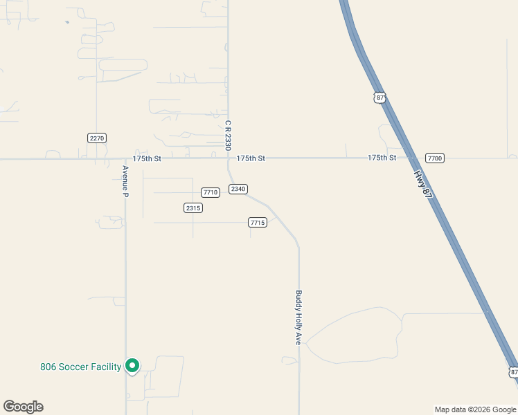 map of restaurants, bars, coffee shops, grocery stores, and more near 18002 County Road 2340 in Lubbock