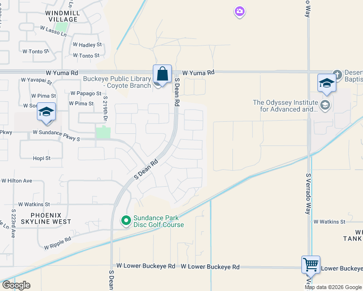 map of restaurants, bars, coffee shops, grocery stores, and more near 21595 West Ashleigh Marie Drive in Buckeye