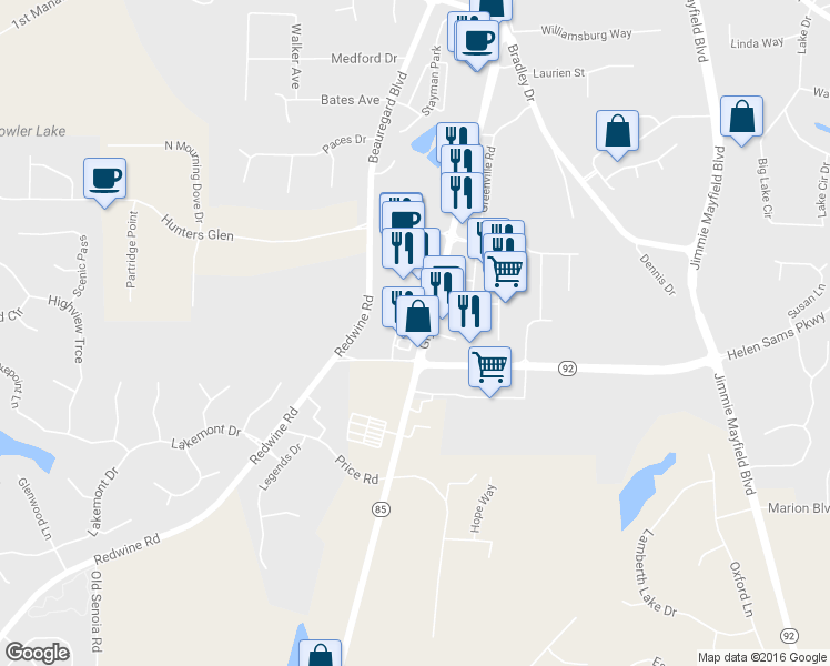 map of restaurants, bars, coffee shops, grocery stores, and more near 805 Glynn St S in Fayetteville