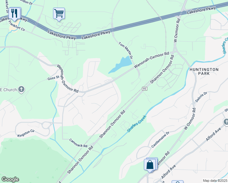 map of restaurants, bars, coffee shops, grocery stores, and more near 112 Oxmoor Place in Birmingham