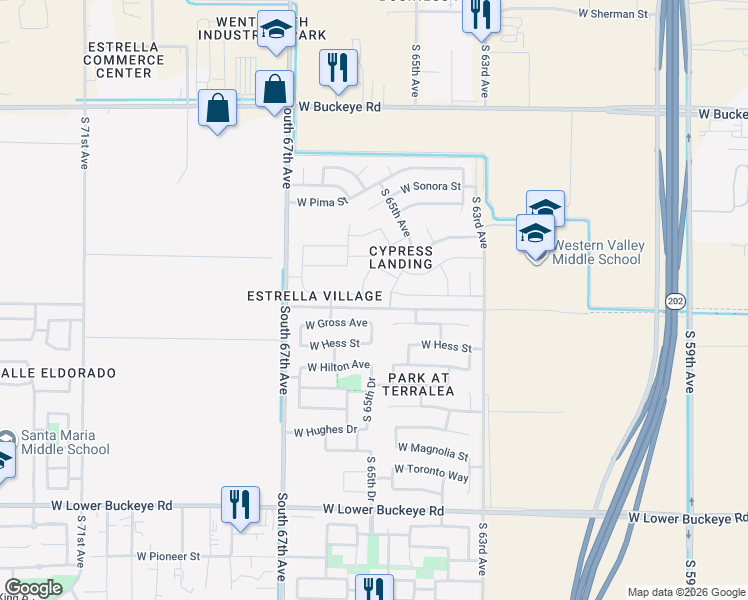 map of restaurants, bars, coffee shops, grocery stores, and more near 6513 West Chickasaw Street in Phoenix