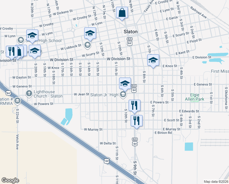 map of restaurants, bars, coffee shops, grocery stores, and more near 935 South 11th Street in Slaton
