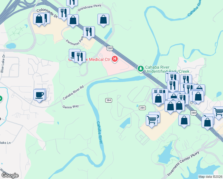 map of restaurants, bars, coffee shops, grocery stores, and more near 3016 Lake Park Circle in Birmingham