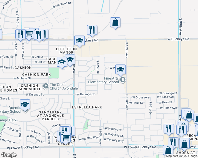map of restaurants, bars, coffee shops, grocery stores, and more near 10508 West Mohave Street in Tolleson