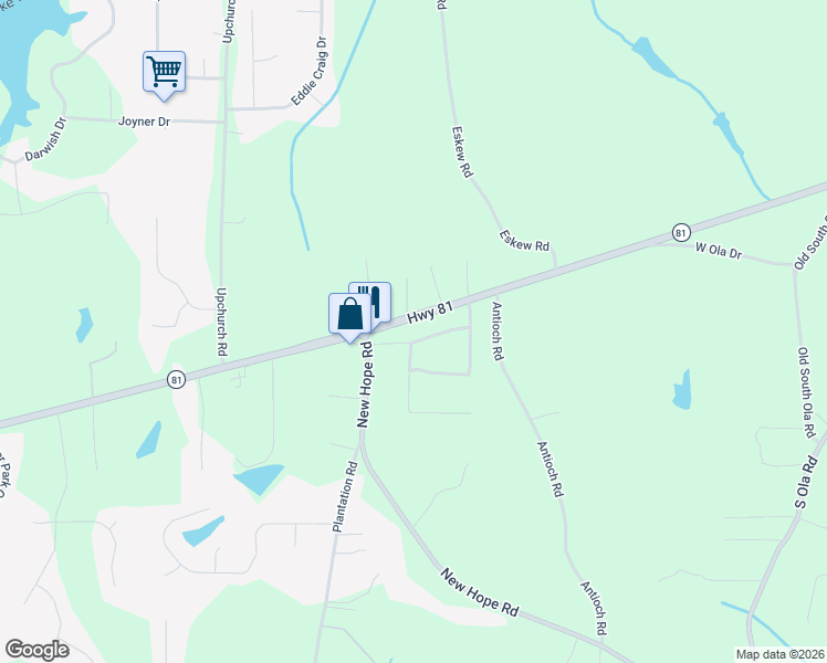 map of restaurants, bars, coffee shops, grocery stores, and more near 140 Pine Tree Lane in McDonough