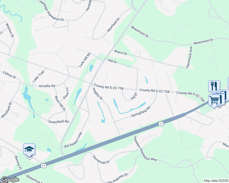 map of restaurants, bars, coffee shops, grocery stores, and more near 851 County Road S-22-758 in Pawleys Island