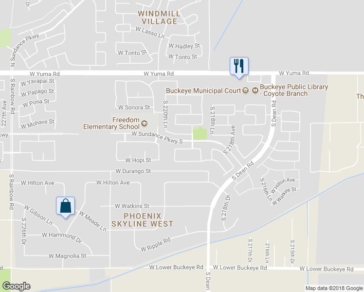 map of restaurants, bars, coffee shops, grocery stores, and more near 22016 West Kimberly Drive in Buckeye