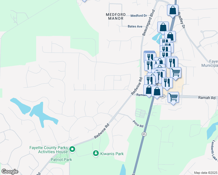 map of restaurants, bars, coffee shops, grocery stores, and more near 170 Oakleigh Manor Drive in Fayetteville