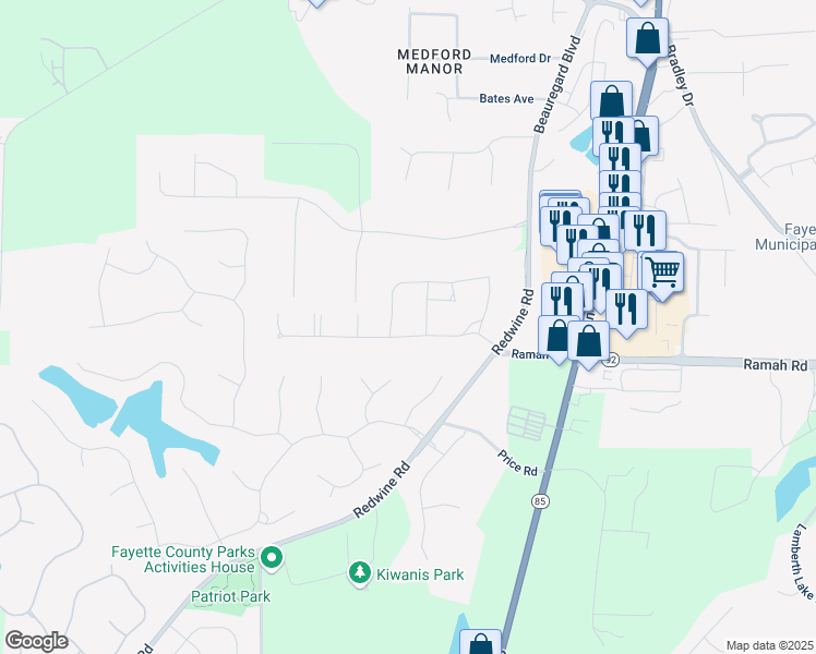 map of restaurants, bars, coffee shops, grocery stores, and more near 170 Oakleigh Manor Drive in Fayetteville