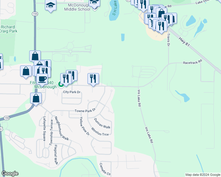 map of restaurants, bars, coffee shops, grocery stores, and more near 8210 Chapman Terrace in McDonough