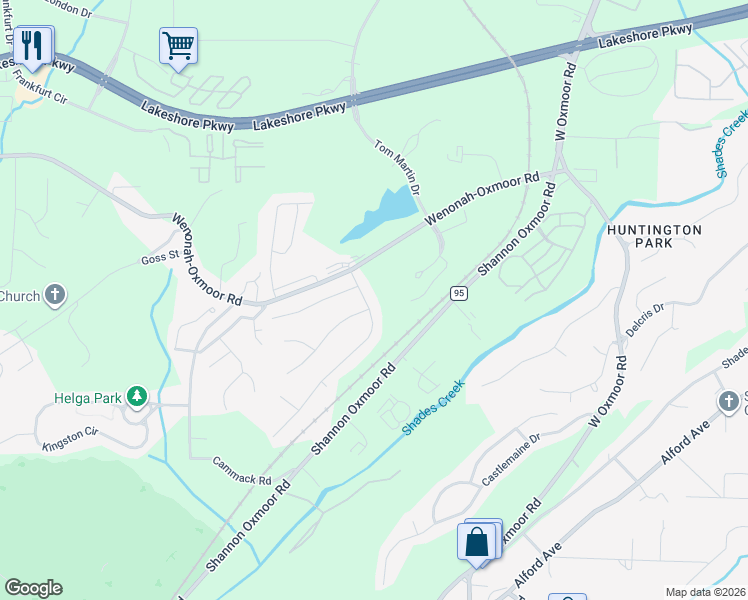 map of restaurants, bars, coffee shops, grocery stores, and more near 115 Oxmoor Place in Birmingham
