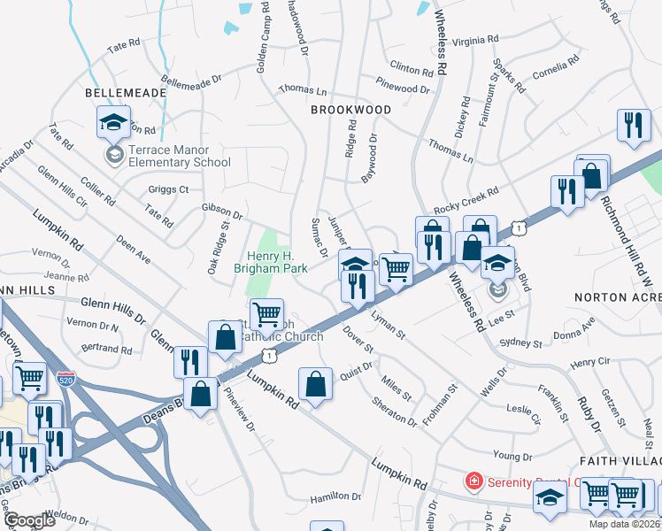 map of restaurants, bars, coffee shops, grocery stores, and more near 3048 Hawthorne Drive in Augusta