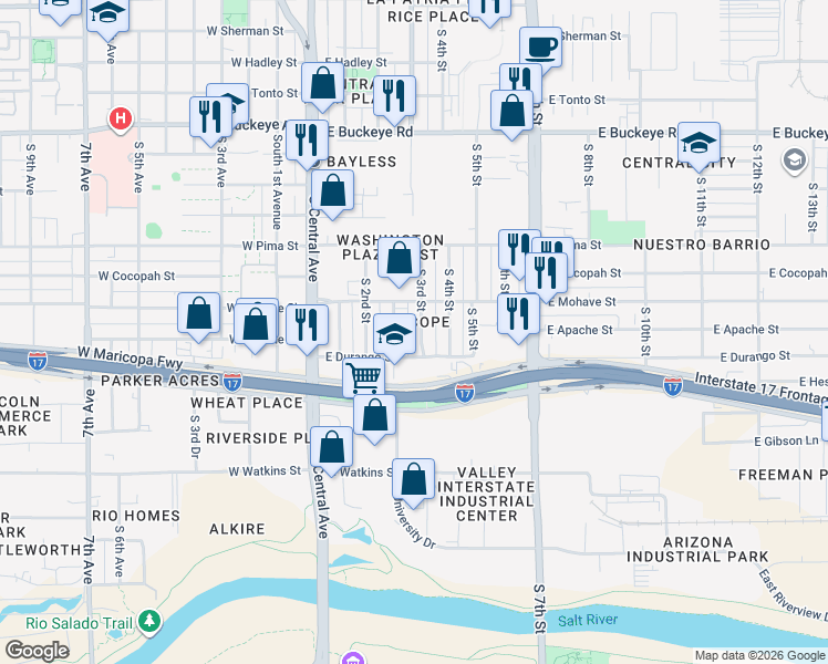 map of restaurants, bars, coffee shops, grocery stores, and more near 1712 South 3rd Street in Phoenix