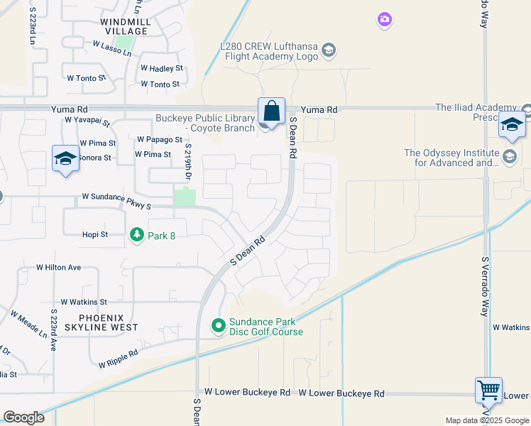 map of restaurants, bars, coffee shops, grocery stores, and more near 1804 S 217th Ave in Buckeye