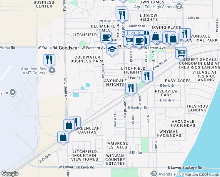 map of restaurants, bars, coffee shops, grocery stores, and more near in Avondale
