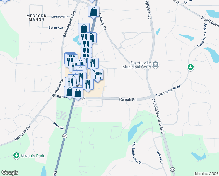 map of restaurants, bars, coffee shops, grocery stores, and more near 340 Adverstone Court in Fayetteville