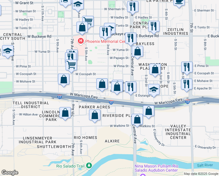 map of restaurants, bars, coffee shops, grocery stores, and more near 144 West Apache Street in Phoenix