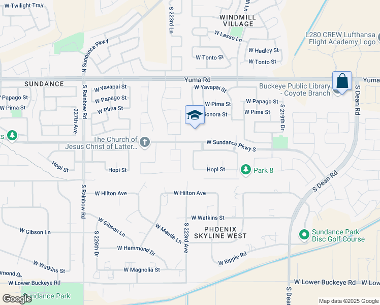 map of restaurants, bars, coffee shops, grocery stores, and more near 1780 South 222nd Lane in Buckeye