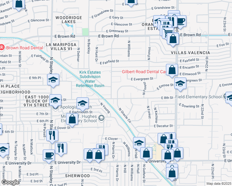 map of restaurants, bars, coffee shops, grocery stores, and more near 826 North Oracle Circle in Mesa