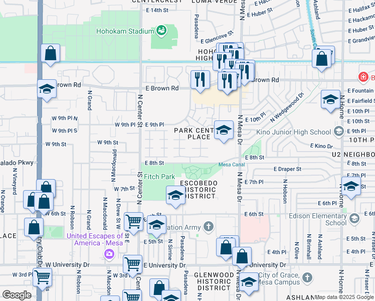 map of restaurants, bars, coffee shops, grocery stores, and more near 945 North Pasadena in Mesa